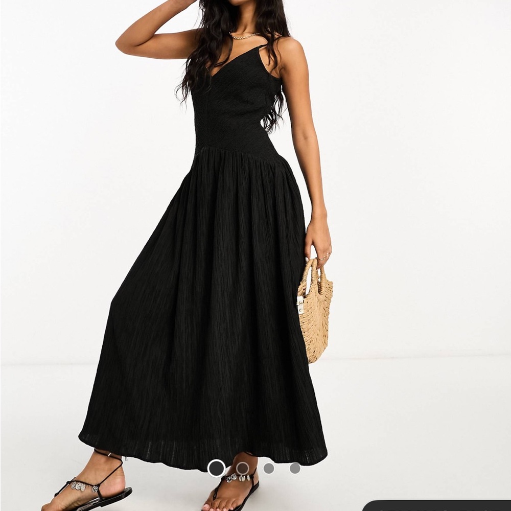 ASOS DESIGN full skirt midi crinkle sundress in black